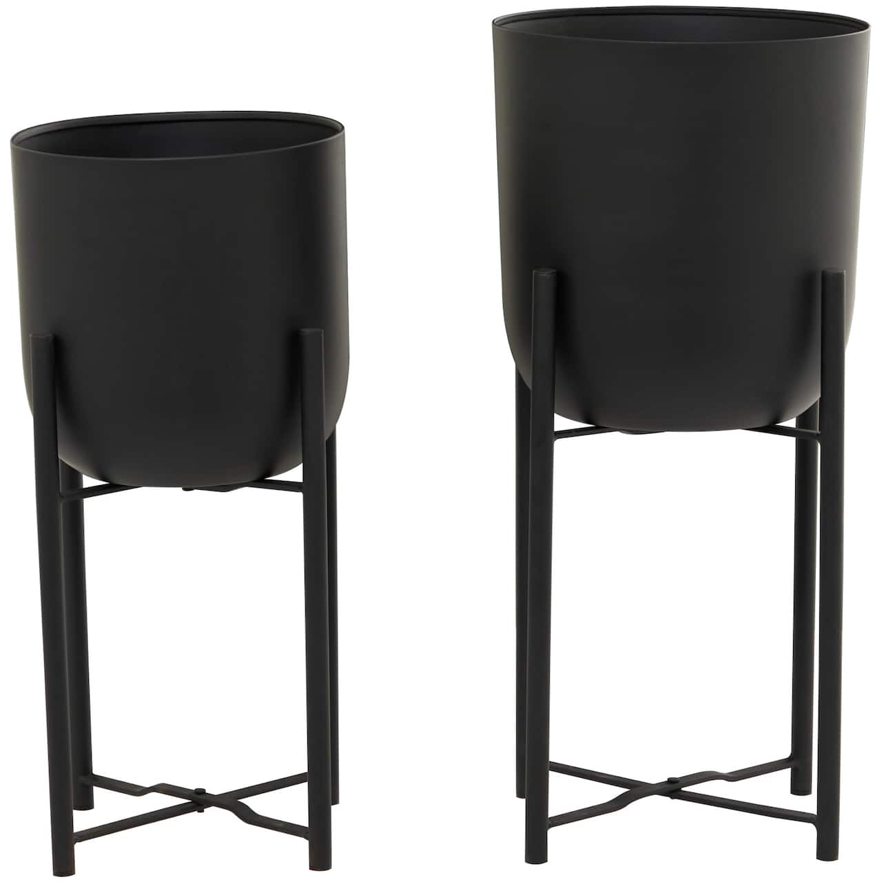 CosmoLiving by Cosmopolitan Black Metal Planter with Removable Stand Set, 22" & 20"
